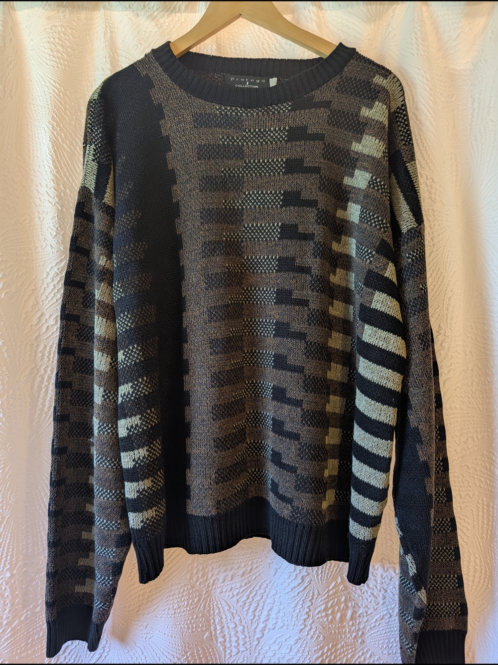 Vintage Black and Brown Geometric Knit Sweater